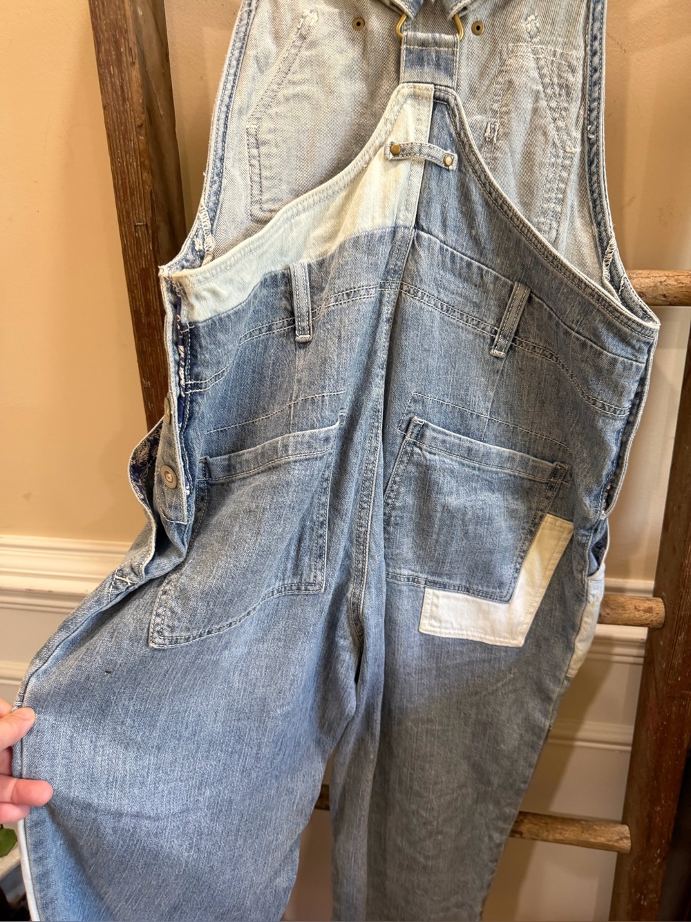 Pilcro Patchwork Light Blue Denim Overalls - Picture 5 of 6